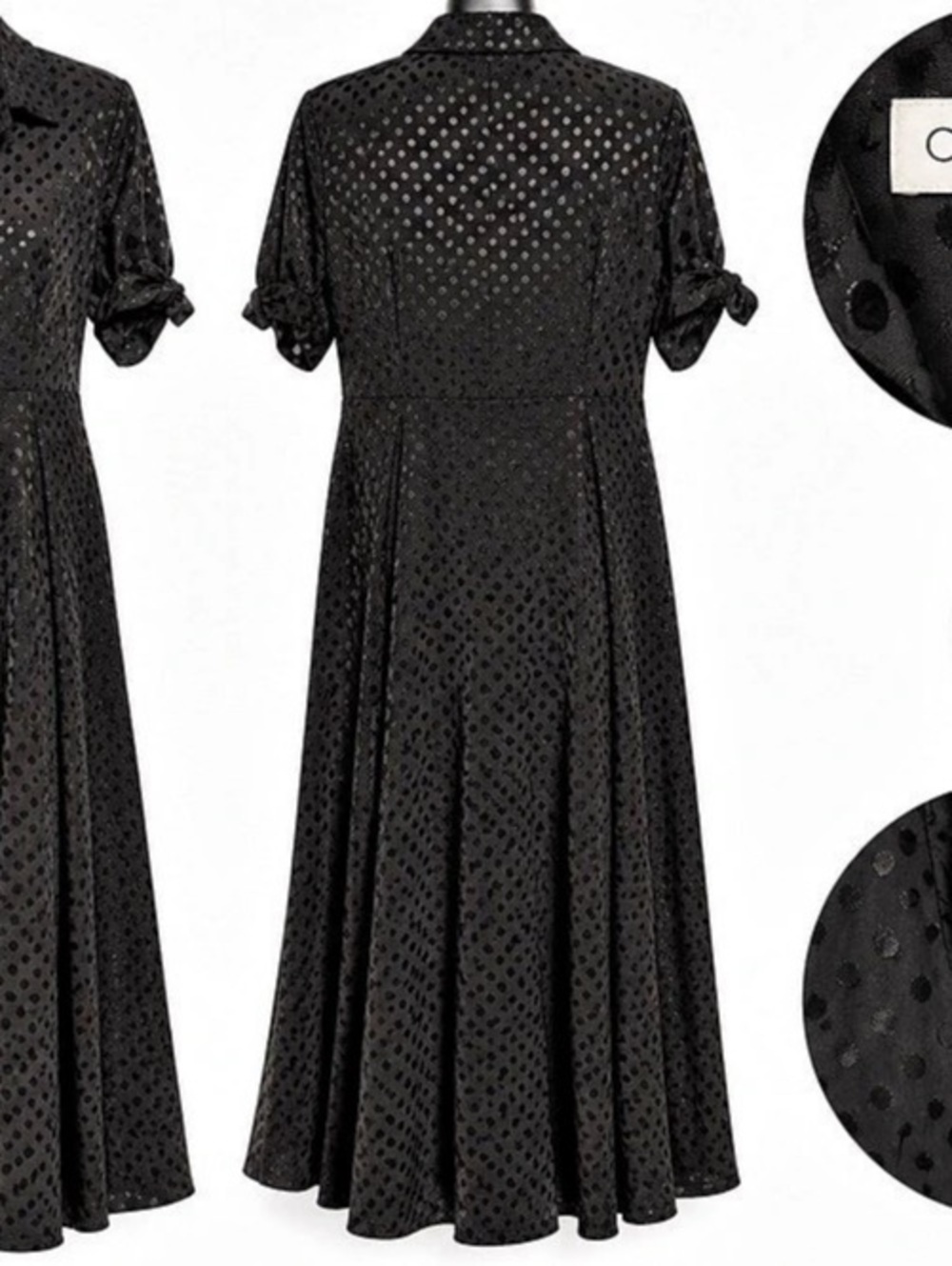 Calvin Klein Womens 12 Black Polka Dot Maxi Shirt Dress Tie Sleeve Belt Missing